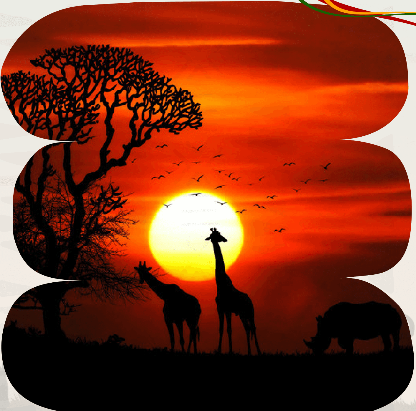 East African sunset with wildlife silhouettes